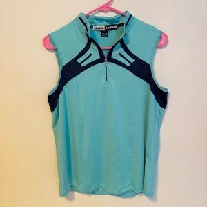Jamie Sadock Quarter Zip Sleeveless Golf Tennis Active Top Teal Blue Black M